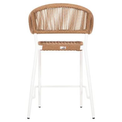 BAR STOOL MEDIUM HEIGHT EULO HM6087.02 ALUMINUM IN WHITE-SYNTHETIC RATTAN IN BEIGE 60x60x99Hcm.