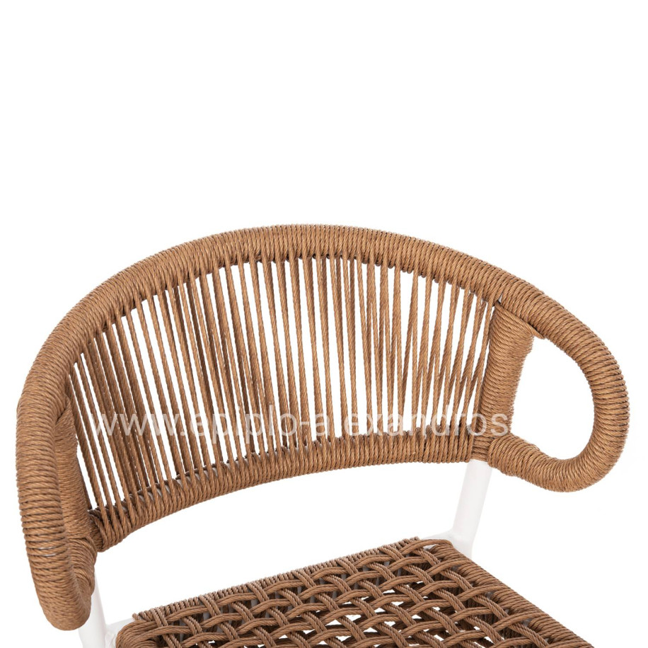BAR STOOL MEDIUM HEIGHT EULO HM6087.02 ALUMINUM IN WHITE-SYNTHETIC RATTAN IN BEIGE 60x60x99Hcm.