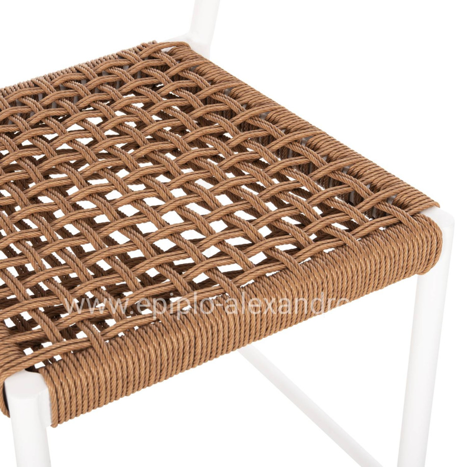 BAR STOOL MEDIUM HEIGHT EULO HM6087.02 ALUMINUM IN WHITE-SYNTHETIC RATTAN IN BEIGE 60x60x99Hcm.