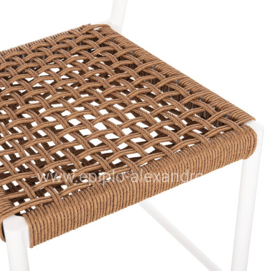 BAR STOOL MEDIUM HEIGHT EULO HM6087.02 ALUMINUM IN WHITE-SYNTHETIC RATTAN IN BEIGE 60x60x99Hcm.