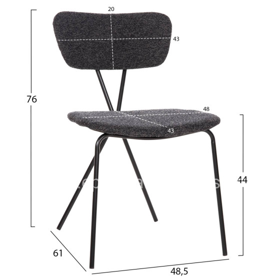 DINING CHAIR DORY HM9855.04 METAL FRAME IN BLACK-FABRIC IN DARK GREY 48,5x61x76Hcm.