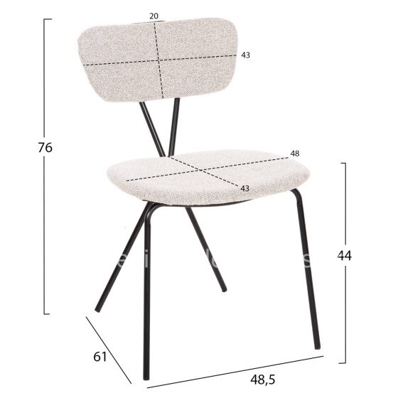 DINING CHAIR DORY HM9855.03 METAL FRAME IN BLACK-FABRIC IN LIGHT GREY 48,5x61x76Hcm.
