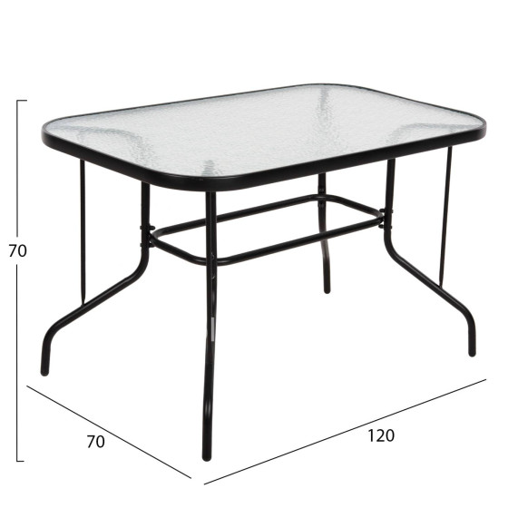OUTDOOR METALLIC TABLE ADAM HM5679.03 BLACK WITH REINFORCED GLASS TOP 120Χ70Χ70Hcm.