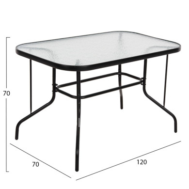 OUTDOOR METALLIC TABLE ADAM HM5679.03 BLACK WITH REINFORCED GLASS TOP 120Χ70Χ70Hcm.