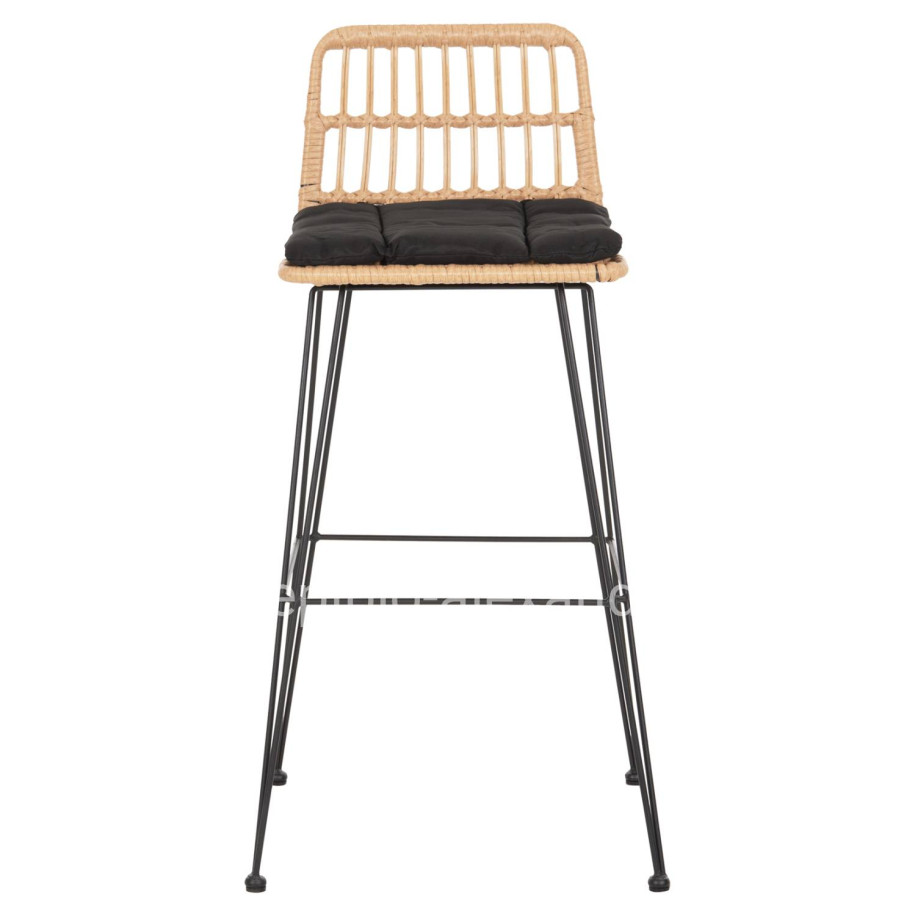 BAR STOOL OUTDOOR ALLEGRA HM5452.11 METAL&CUSHION IN BLACK-BEIGE WICKER 52x51x103H cm.
