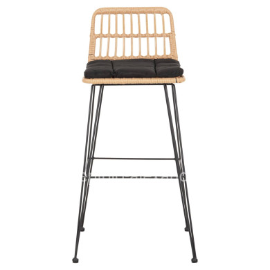 BAR STOOL OUTDOOR ALLEGRA HM5452.11 METAL&CUSHION IN BLACK-BEIGE WICKER 52x51x103H cm.
