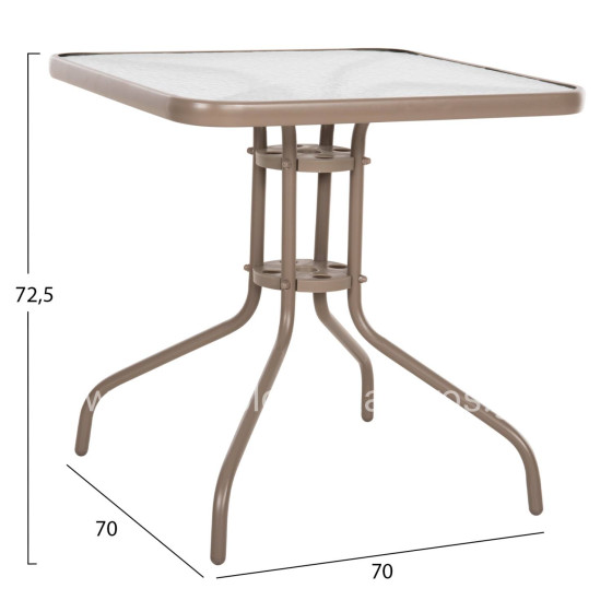 OUTDOOR TABLE SQUARE FIGO HM5036.04 CHAMPAGNE METAL-GLASS TABLETOP 70Χ70Χ72.5Hcm