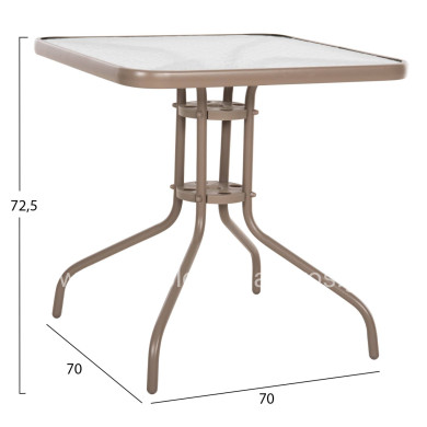 OUTDOOR TABLE SQUARE FIGO HM5036.04 CHAMPAGNE METAL-GLASS TABLETOP 70Χ70Χ72.5Hcm