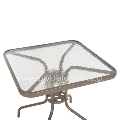 OUTDOOR TABLE SQUARE FIGO HM5036.04 CHAMPAGNE METAL-GLASS TABLETOP 70Χ70Χ72.5Hcm