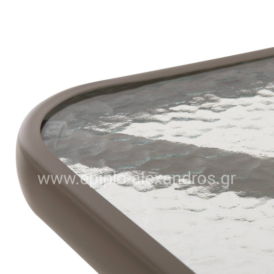 OUTDOOR TABLE SQUARE FIGO HM5036.04 CHAMPAGNE METAL-GLASS TABLETOP 70Χ70Χ72.5Hcm
