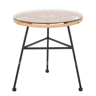 SIDE TABLE ROUND BLACK METAL ALLEGRA HM5459.11 BEIGE WICKER-GLASS Φ45x46Hcm.