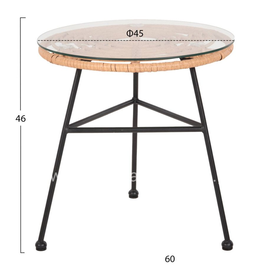 ΤΡΑΠΕΖΑΚΙ ΣΤΡΟΓΓΥΛΟ ΜΑΥΡΟ ΜΕΤΑΛΛΙΚΟ ALLEGRA HM5459.11 ΜΠΕΖ WICKER-ΓΥΑΛΙ Φ45x46Υεκ