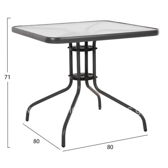 OUTDOOR TABLE SQUARE FIGO HM5972.01 GREY METAL-GLASS TABLETOP 80Χ80Χ71Hcm