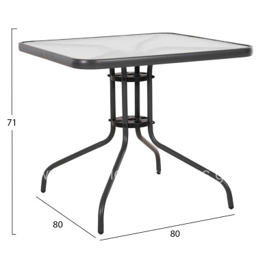 OUTDOOR TABLE SQUARE FIGO HM5972.01 GREY METAL-GLASS TABLETOP 80Χ80Χ71Hcm