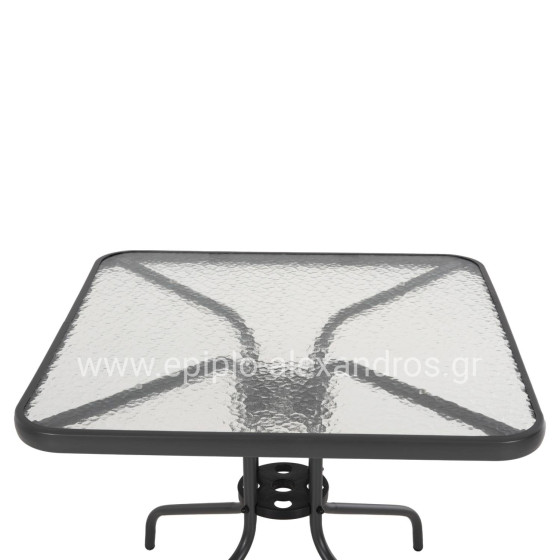 OUTDOOR TABLE SQUARE FIGO HM5972.01 GREY METAL-GLASS TABLETOP 80Χ80Χ71Hcm