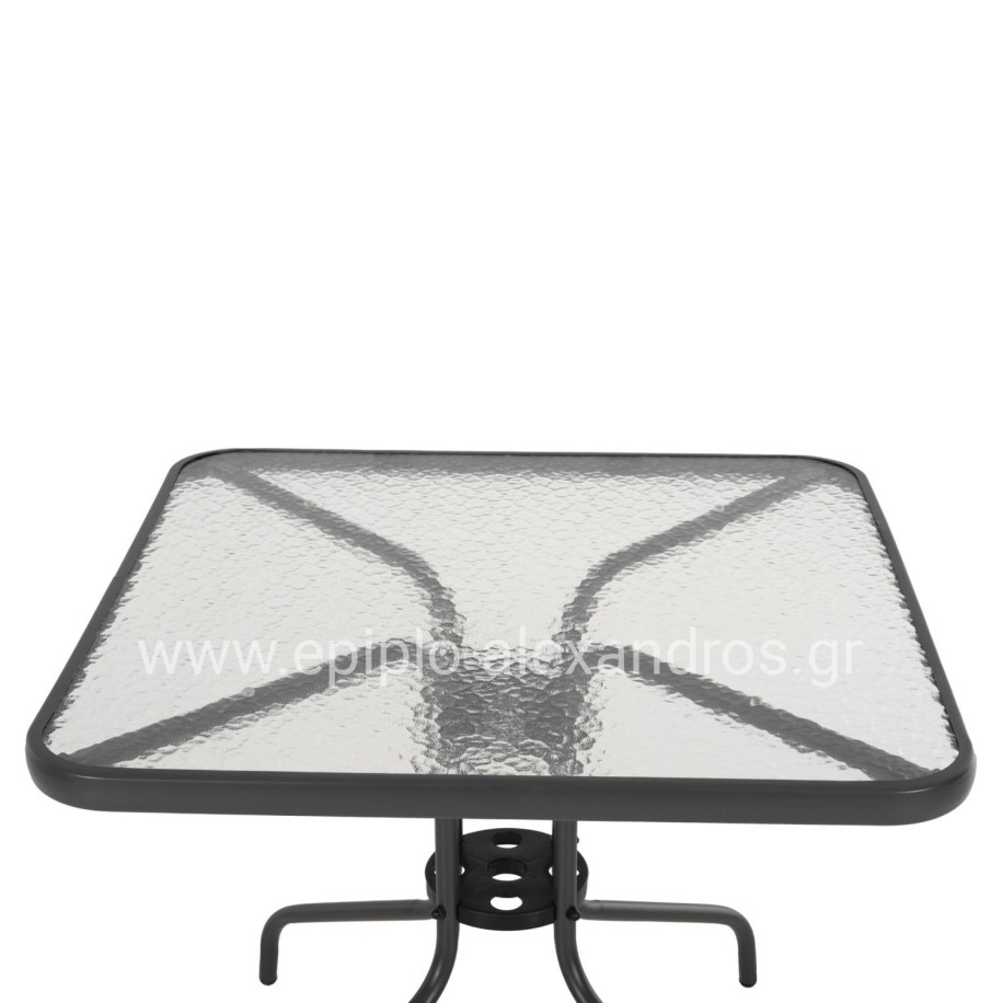 OUTDOOR TABLE SQUARE FIGO HM5972.01 GREY METAL-GLASS TABLETOP 80Χ80Χ71Hcm