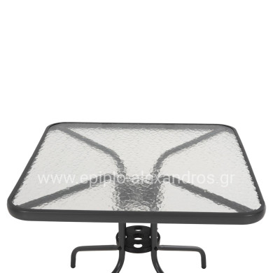 OUTDOOR TABLE SQUARE FIGO HM5972.01 GREY METAL-GLASS TABLETOP 80Χ80Χ71Hcm