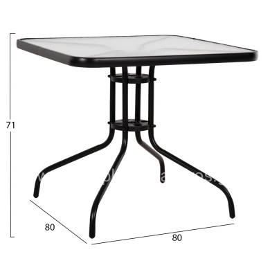 OUTDOOR TABLE SQUARE FIGO HM5972.03 BLACK METAL-GLASS TABLETOP 80Χ80Χ71Hcm