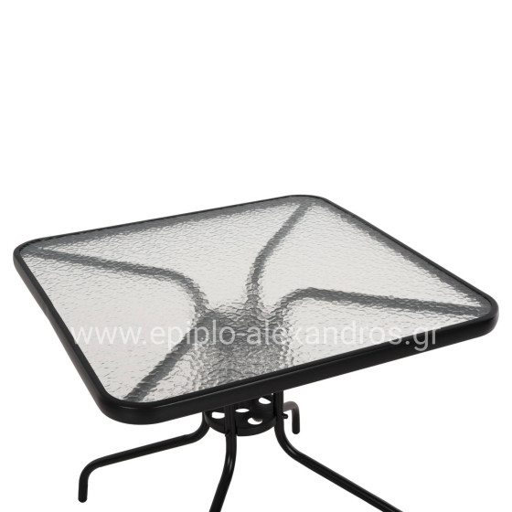 OUTDOOR TABLE SQUARE FIGO HM5972.03 BLACK METAL-GLASS TABLETOP 80Χ80Χ71Hcm