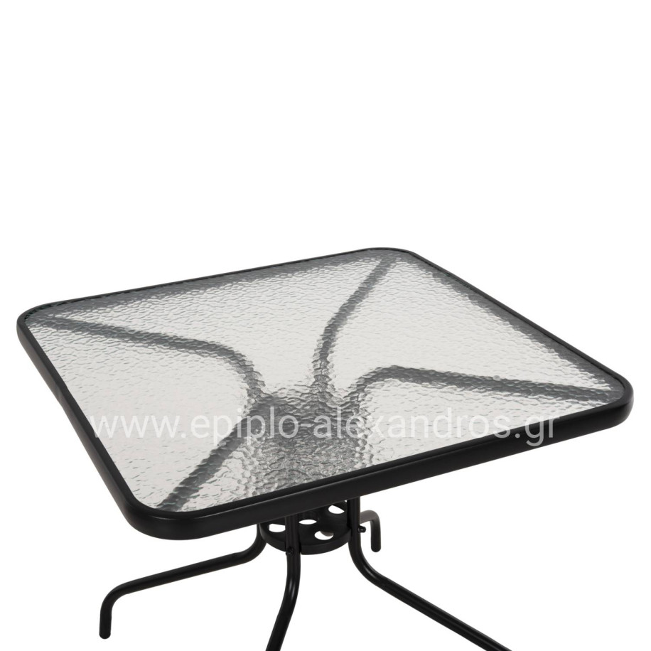 OUTDOOR TABLE SQUARE FIGO HM5972.03 BLACK METAL-GLASS TABLETOP 80Χ80Χ71Hcm
