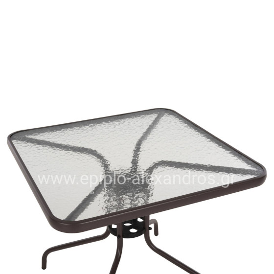 OUTDOOR TABLE SQUARE FIGO HM5972.02 BROWN METAL-GLASS TABLETOP 80Χ80Χ71Hcm