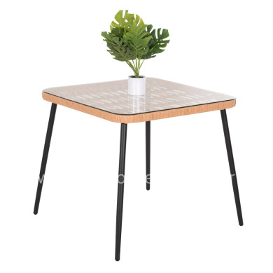 DINING TABLE SQUARE ALLEGRA HM5536.11 BLACK METAL-P.E. RATTAN IN NATURAL 79,5x79,5x72,5Hcm.