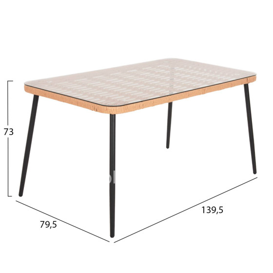 ΤΡΑΠΕΖΙ ΟΡΘΟΓΩΝΙΟ ALLEGRA HM5537.11 ΜΕΤΑΛ.ΜΑΥΡΟ-P.E. RATTAN ΦΥΣΙΚΟ 139,5x79,5x73Υεκ.