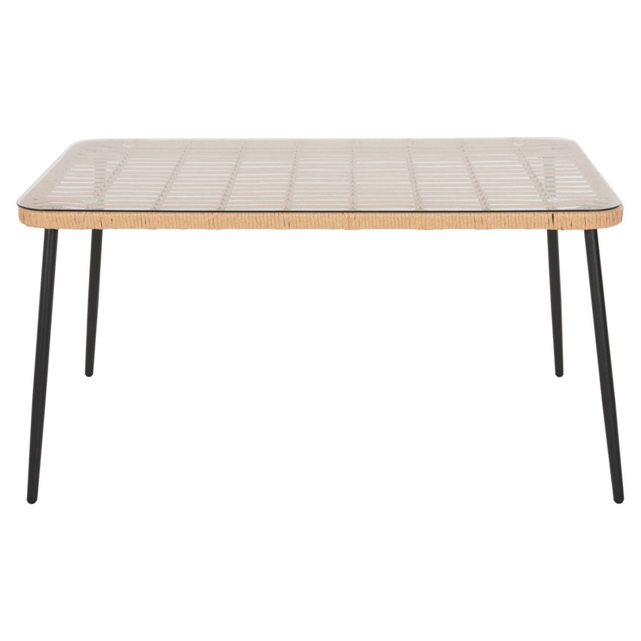 DINING TABLE RECTANGULAR ALLEGRA HM5537.11 BLACK METAL-P.E. RATTAN IN NATURAL 139,5x79,5x73Hcm.