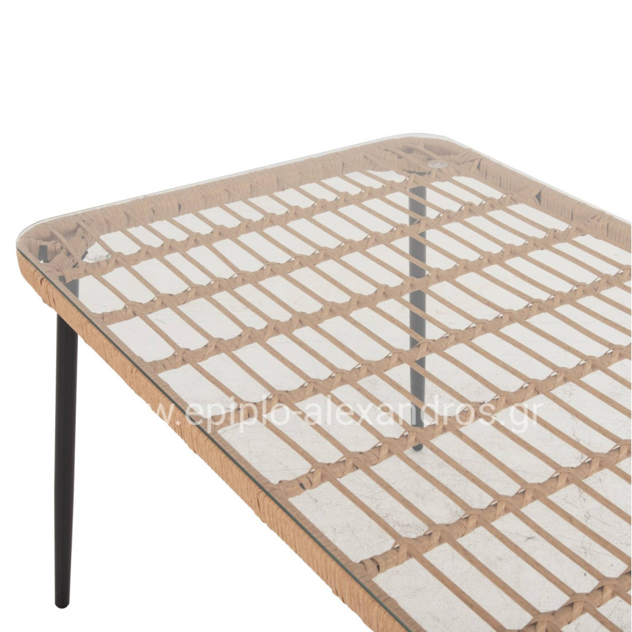 DINING TABLE RECTANGULAR ALLEGRA HM5537.11 BLACK METAL-P.E. RATTAN IN NATURAL 139,5x79,5x73Hcm.