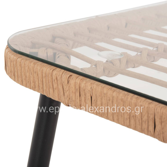 ΤΡΑΠΕΖΙ ΟΡΘΟΓΩΝΙΟ ALLEGRA HM5537.11 ΜΕΤΑΛ.ΜΑΥΡΟ-P.E. RATTAN ΦΥΣΙΚΟ 139,5x79,5x73Υεκ.