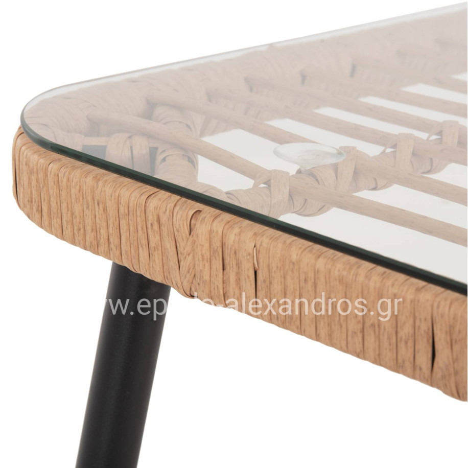 DINING TABLE RECTANGULAR ALLEGRA HM5537.11 BLACK METAL-P.E. RATTAN IN NATURAL 139,5x79,5x73Hcm.