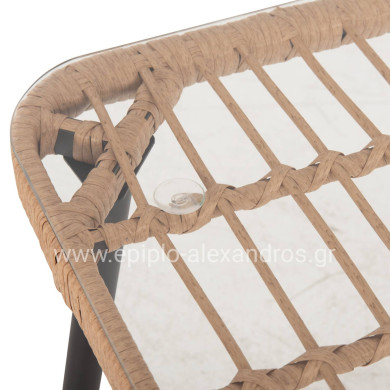 DINING TABLE RECTANGULAR ALLEGRA HM5537.11 BLACK METAL-P.E. RATTAN IN NATURAL 139,5x79,5x73Hcm.