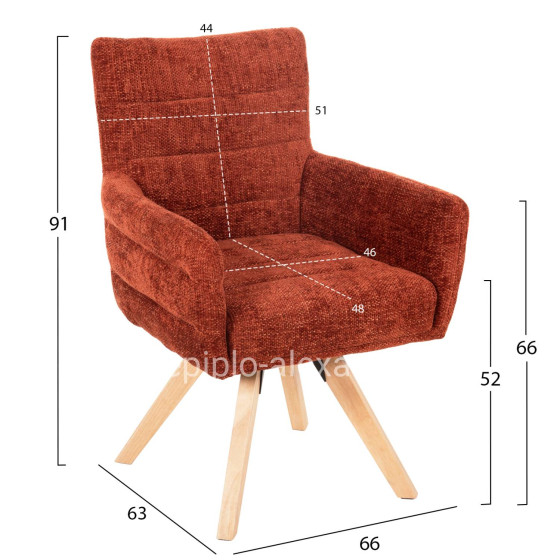 DINING ARMCHAIR GAZER HM9845.06 REDDISH BROWN FABRIC-RUBBERWOOD LEGS 66x63x91Hcm.