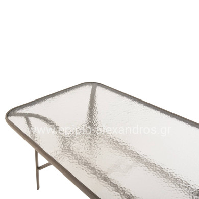 TABLE BRUNO HM5106.04 METALLIC IN CHAMPAGNE COLOR WITH TEMPERED GLASS TABLETOP 140Χ80Χ71Hcm.