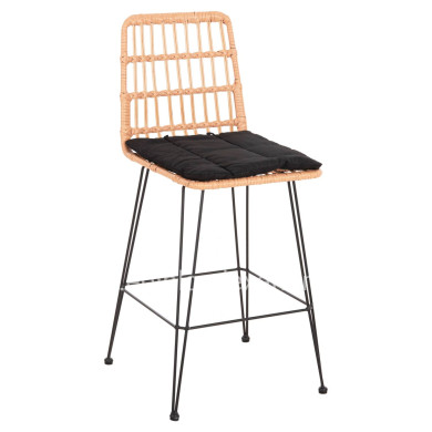 BAR STOOL MED.HEIGHT ALLEGRA HM5643.11 METAL&CUSHION BLACK-WICKER BEIGE 50x55x103Hcm.