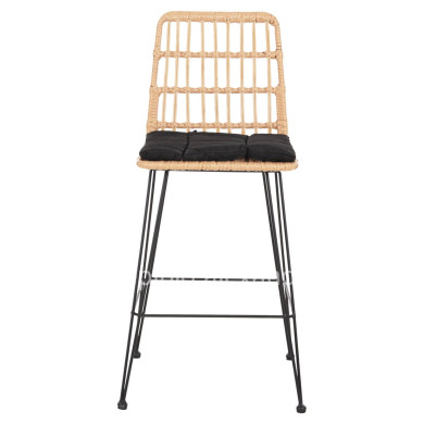 BAR STOOL MED.HEIGHT ALLEGRA HM5643.11 METAL&CUSHION BLACK-WICKER BEIGE 50x55x103Hcm.