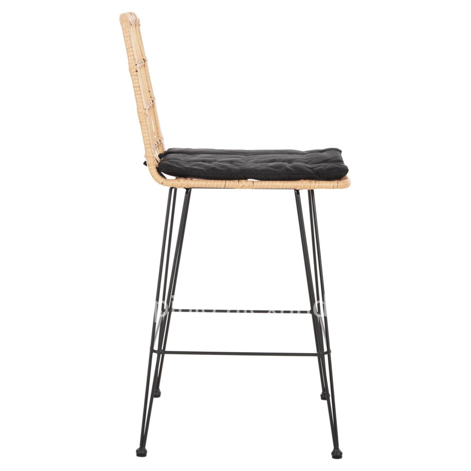 BAR STOOL MED.HEIGHT ALLEGRA HM5643.11 METAL&CUSHION BLACK-WICKER BEIGE 50x55x103Hcm.