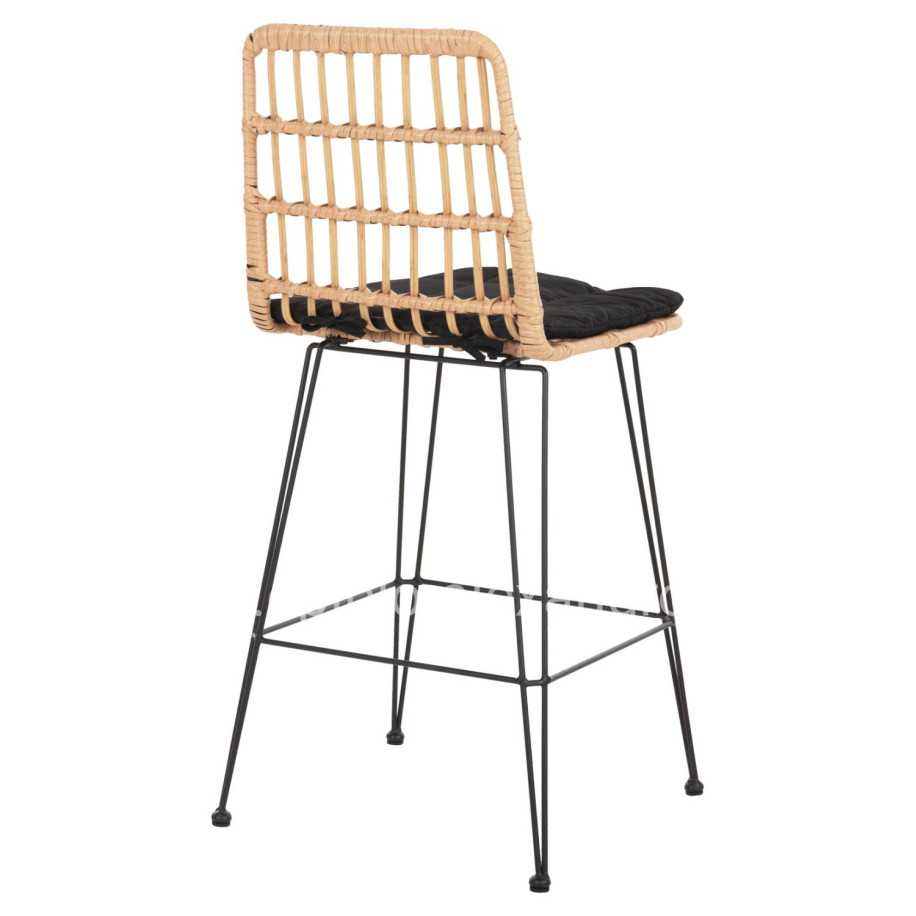 BAR STOOL MED.HEIGHT ALLEGRA HM5643.11 METAL&CUSHION BLACK-WICKER BEIGE 50x55x103Hcm.