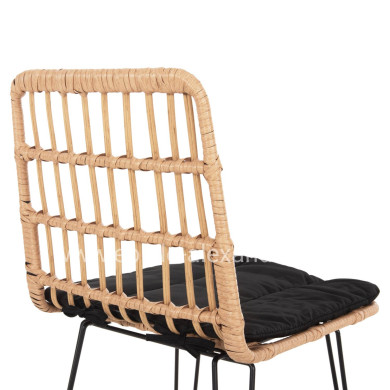 BAR STOOL MED.HEIGHT ALLEGRA HM5643.11 METAL&CUSHION BLACK-WICKER BEIGE 50x55x103Hcm.