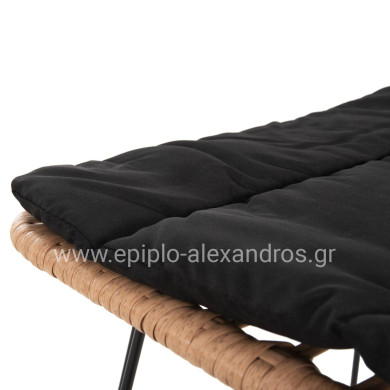 BAR STOOL MED.HEIGHT ALLEGRA HM5643.11 METAL&CUSHION BLACK-WICKER BEIGE 50x55x103Hcm.