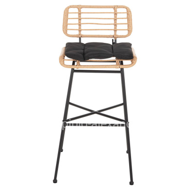 BAR STOOL HIGH SEAT ALLEGRA HM5708.11 METAL&CUSHION IN BLACK-BEIGE WICKER 48x49x99,5Hcm.