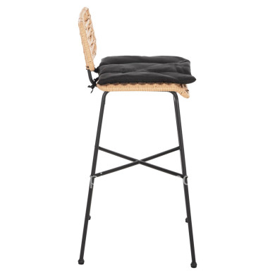 BAR STOOL HIGH SEAT ALLEGRA HM5708.11 METAL&CUSHION IN BLACK-BEIGE WICKER 48x49x99,5Hcm.