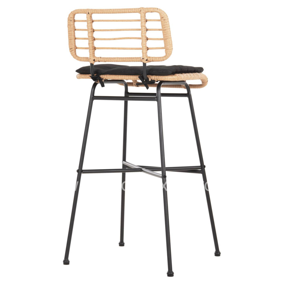 BAR STOOL HIGH SEAT ALLEGRA HM5708.11 METAL&CUSHION IN BLACK-BEIGE WICKER 48x49x99,5Hcm.