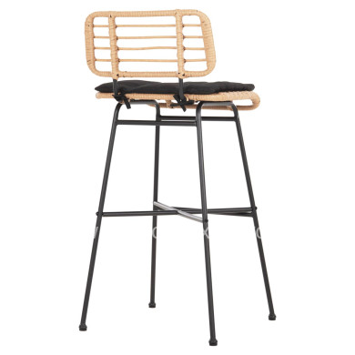 BAR STOOL HIGH SEAT ALLEGRA HM5708.11 METAL&CUSHION IN BLACK-BEIGE WICKER 48x49x99,5Hcm.
