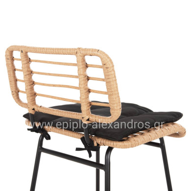 BAR STOOL HIGH SEAT ALLEGRA HM5708.11 METAL&CUSHION IN BLACK-BEIGE WICKER 48x49x99,5Hcm.