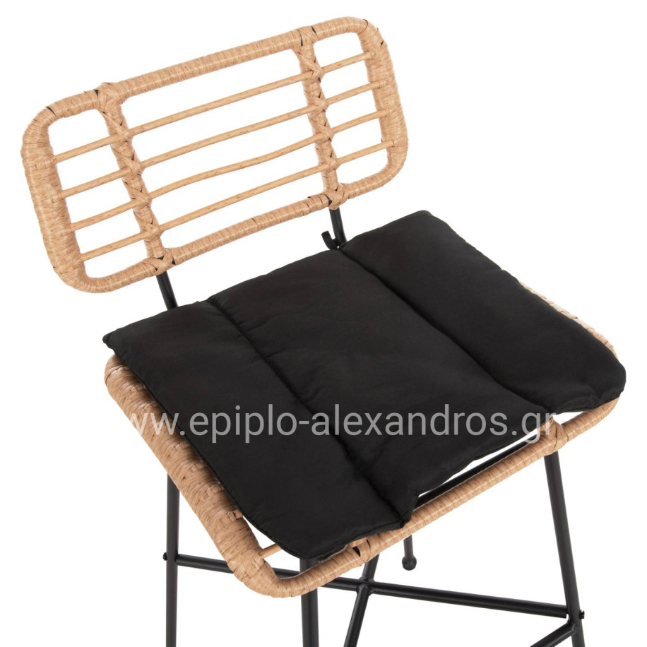 BAR STOOL HIGH SEAT ALLEGRA HM5708.11 METAL&CUSHION IN BLACK-BEIGE WICKER 48x49x99,5Hcm.