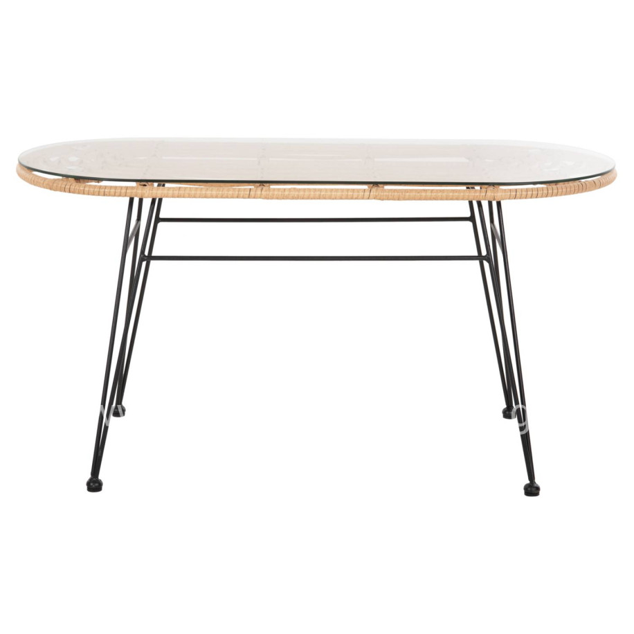 OUTDOOR OVAL COFFEE TABLE ALLEGRA HM5695.11 BEIGE WICKER-BLACK METAL 100x45x51,5Hcm.