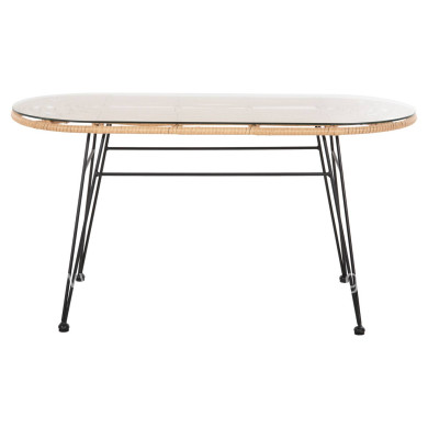 OUTDOOR OVAL COFFEE TABLE ALLEGRA HM5695.11 BEIGE WICKER-BLACK METAL 100x45x51,5Hcm.