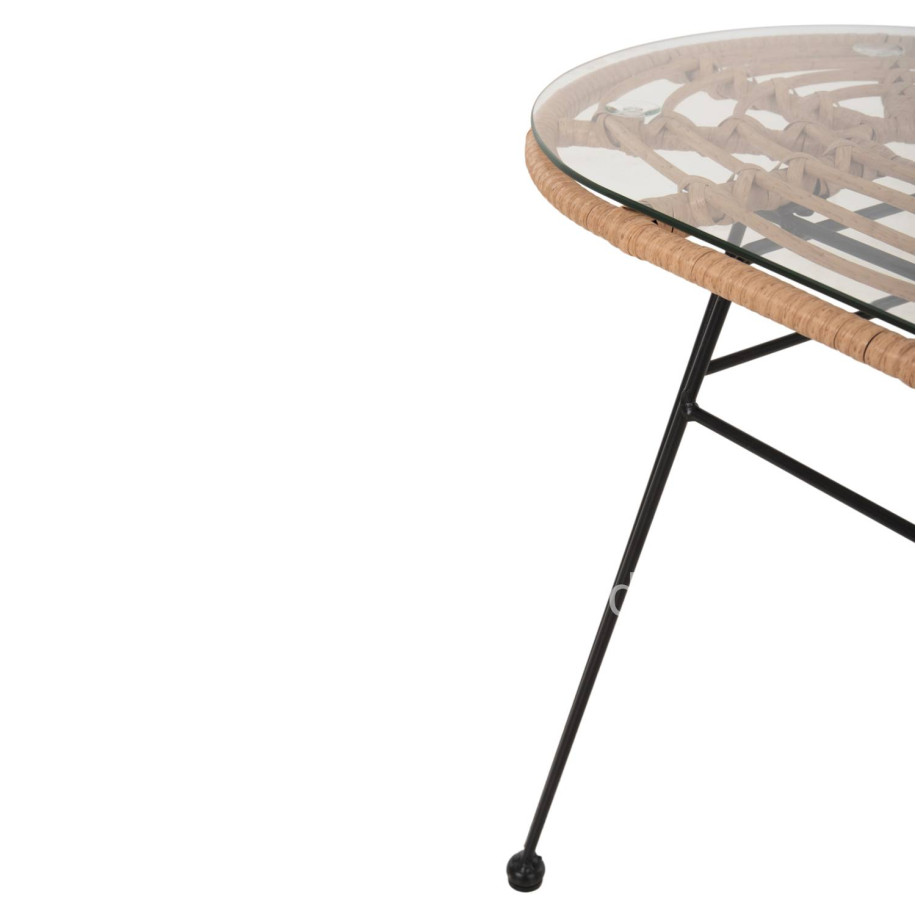 OUTDOOR OVAL COFFEE TABLE ALLEGRA HM5695.11 BEIGE WICKER-BLACK METAL 100x45x51,5Hcm.