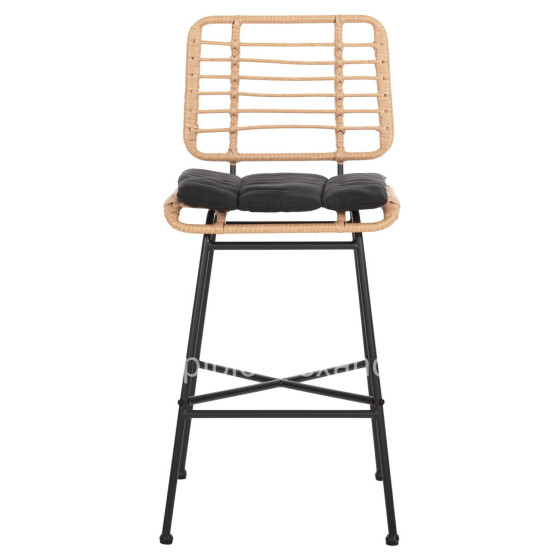 BAR STOOL MEDIUM HEIGHT ALLEGRA HM5709.11 METAL&CUSHION BLACK-WICKER BEIGE 46x46x99Hcm.
